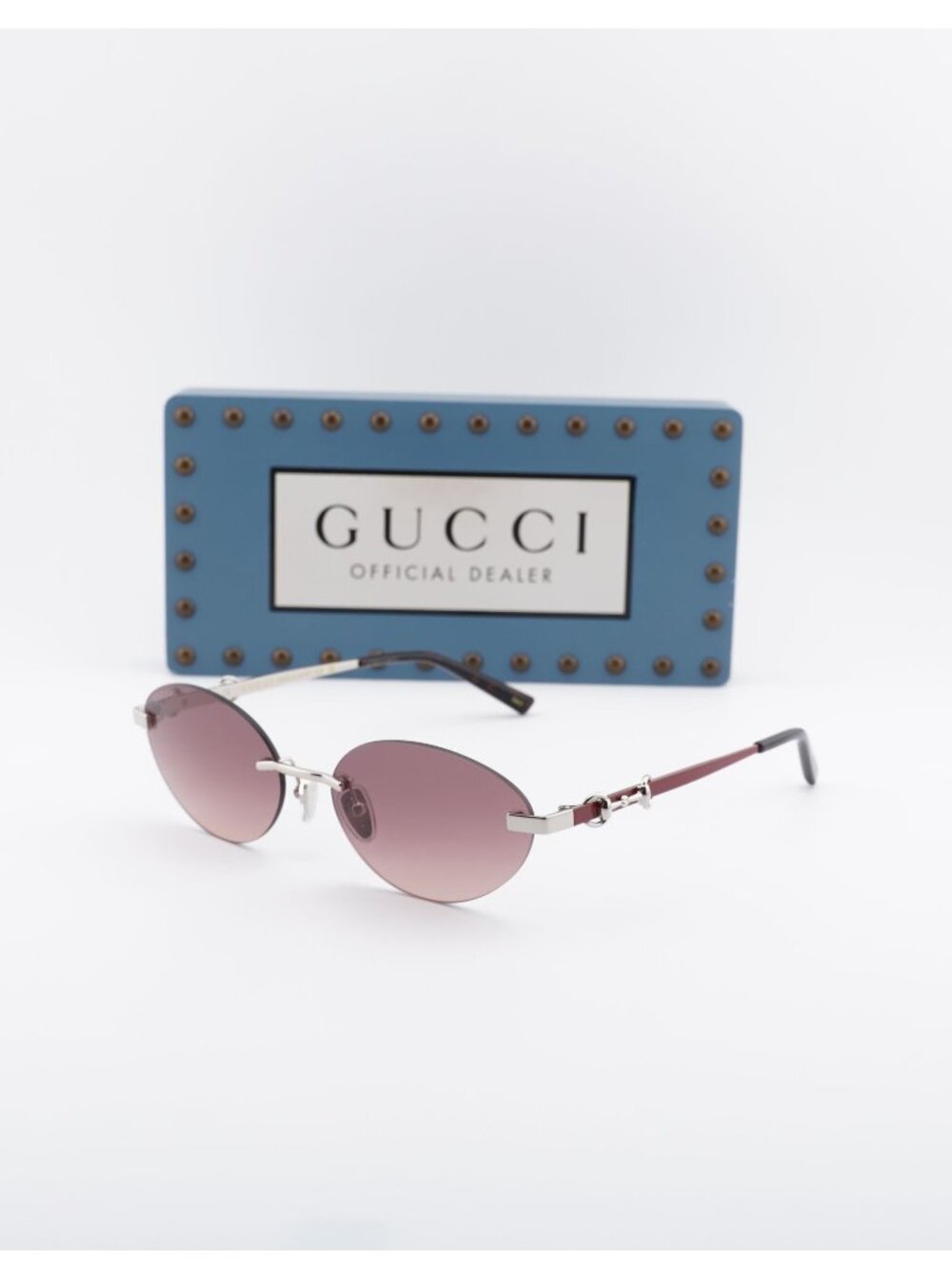 Gucci GG2051S 003 Oval Rimless Sunglasses - Silver / Red Gradient